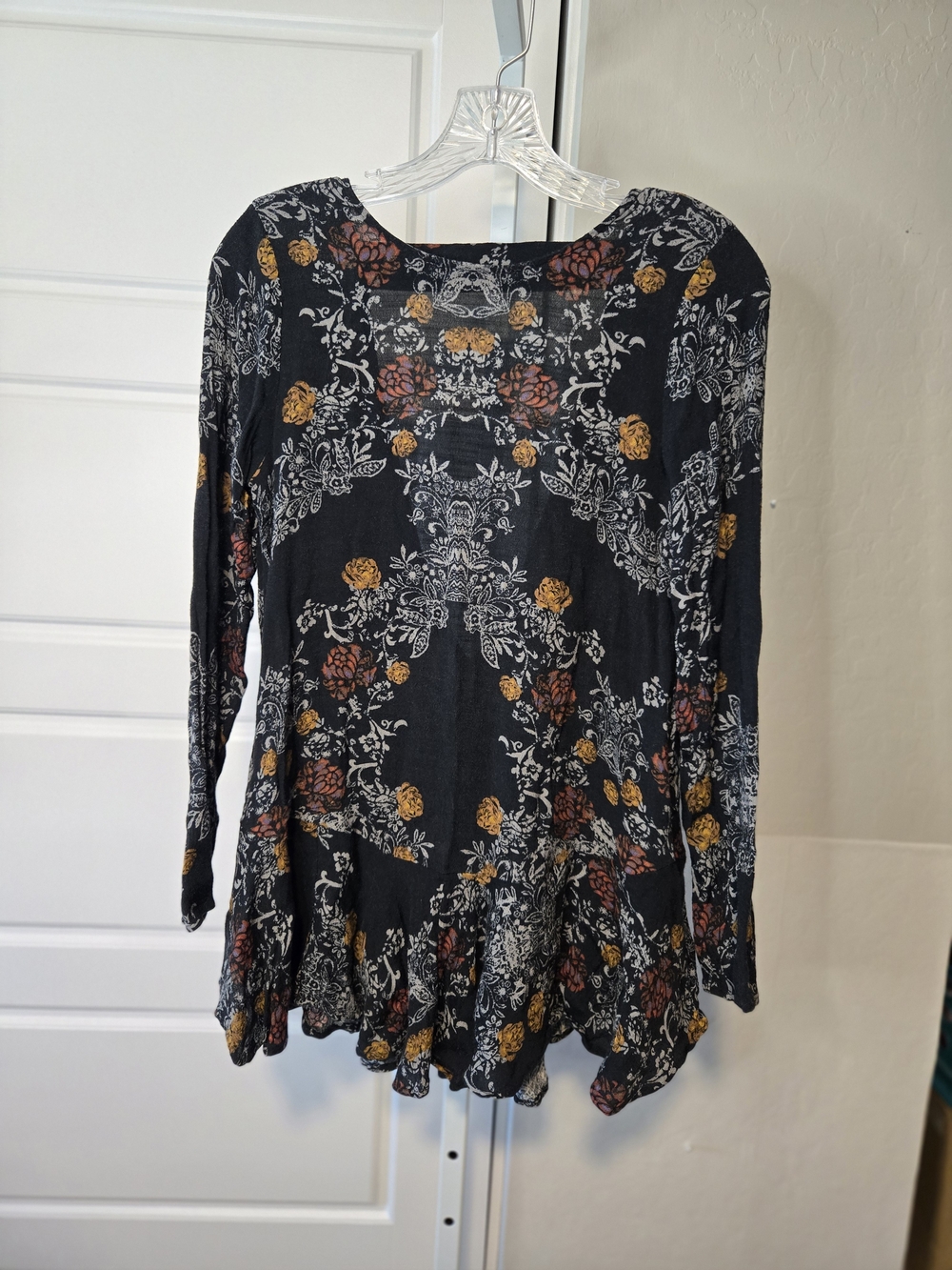 Free People Black Floral Ruffled Hem Tunic Top